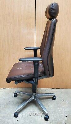 Giroflex G68 High Back Ergonomic Brown Leather Ergonomic Office Chair Headrest