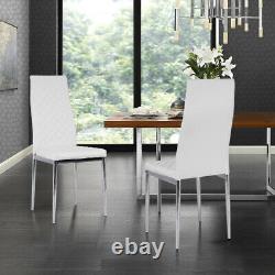Glass Cross Chrome Legs Dining Table& 2/4/6Chairs Set PVC Leather Kitchen Office