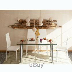 Glass Dining/Meeting Table with4 Chairs Faux Leather up 4-6 Kitchen/Office Modern
