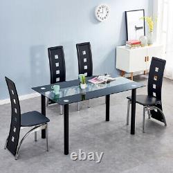 Glass Dining Table 4/6 High Back Black Faux Leather Dining Chairs Only Table Now