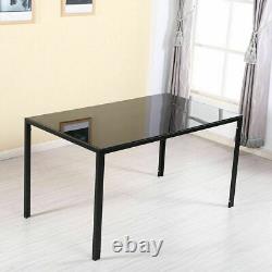 Glass Dining Table Set Black & 6 Chairs Faux Leather Seaters Kitchen Office UK