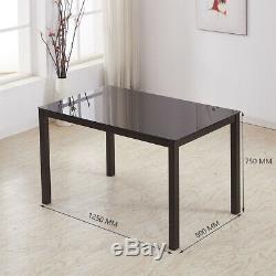 Glass Table and 4 chairs Dining Table Set Faux Leather Seat Chrome Legs Office