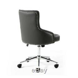 Graphite Grey Leather & Chrome Luxury Adjustable Office Chair Studded Swivel