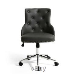 Graphite Grey Leather & Chrome Luxury Adjustable Office Chair Studded Swivel