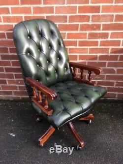 Green CHESTERFIELD Leather Office Chair Director Swivel Captain Armchair