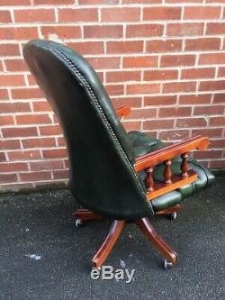 Green CHESTERFIELD Leather Office Chair Director Swivel Captain Armchair