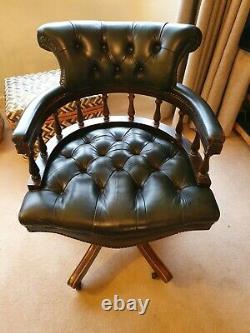 Green Leather Captains Banker's Chesterfield Swivel reclining Desk office Chair