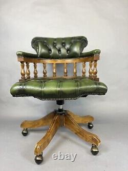 Green Leather Chesterfield Captain's Office Chair Swivel And Tilt