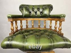 Green Leather Chesterfield Captain's Office Chair Swivel And Tilt