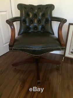 Green Leather Chesterfield Captains Chair BESPOKE Office Chair FREE UK P&P