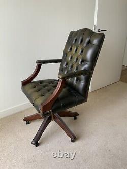 Green Leather Chesterfield Captains Chair Office Swivel Chair