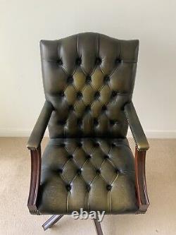 Green Leather Chesterfield Captains Chair Office Swivel Chair