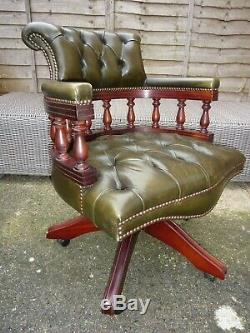 Green Leather Chesterfield Captains Desk Chair Buttoned Swivel/tilt Office Chair