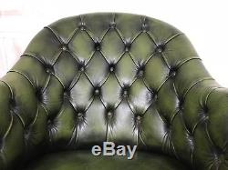 Green Leather Chesterfield Captains Directors Chair Office Desk £55 DELIVERY