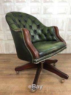 Green Leather Chesterfield Captains Directors Chair Office Desk £55 DELIVERY