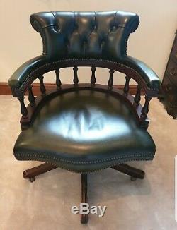 Green Leather Chesterfield Captains Office Chair