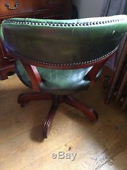 Green Leather Chesterfield Captains Office Chair Swivel