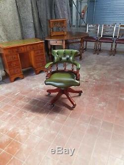 Green Leather Chesterfield Captains/bankers/office/mahogany Desk Chair (junior)