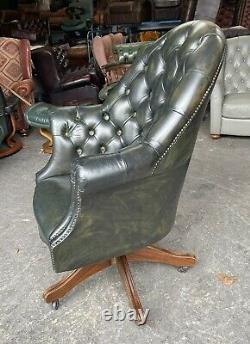Green Leather Chesterfield Directors Captains office desk Chair WE DELIVER UK