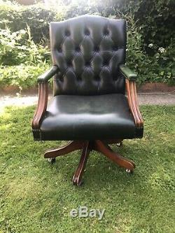 Green Leather Chesterfield Office Chair FREE DELIVERY