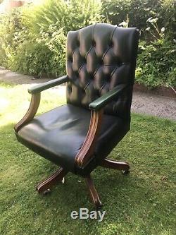 Green Leather Chesterfield Office Chair FREE DELIVERY