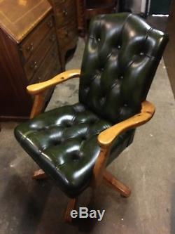 Green Leather Chesterfield Style Captains Office Desk Chair. Delivery Available