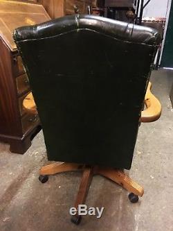 Green Leather Chesterfield Style Captains Office Desk Chair. Delivery Available