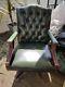 Green Leather Chesterfield Style Captains Swivel Office / Desk Chair