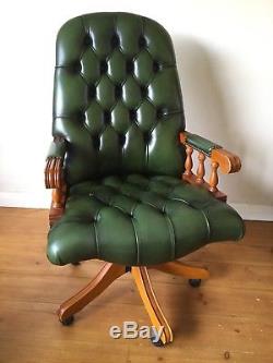 Green Leather Chesterfield Style Executive Swivel Captain Office Desk Chair