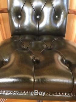 Green Leather Chesterfield Style Swivel Gainsborough Captains Office Chair Ducal