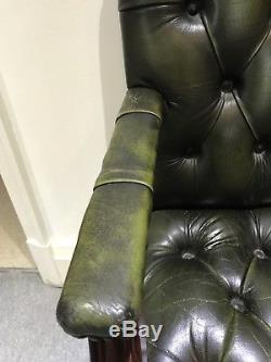 Green Leather Chesterfield Style Swivel / Office Chair