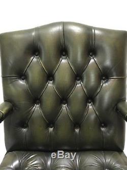 Green Leather Chesterfield Style Swivel / Office Chair