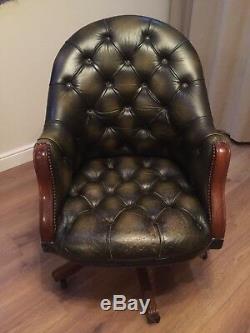 Green Leather Executive Directors Swivel And Tilt Captains Office Desk Chair