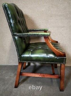 Green Leather Georgian Style Chesterfield Gainsborough Library / Office Chair