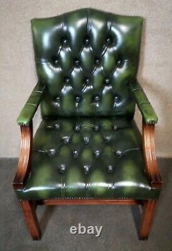 Green Leather Georgian Style Chesterfield Gainsborough Library / Office Chair