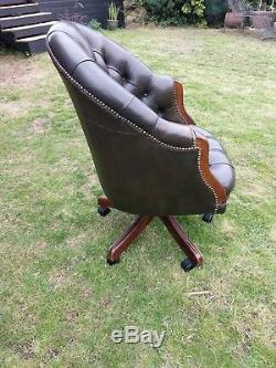 Green Leather Reclining Swivel Chesterfield Directors Office Chair