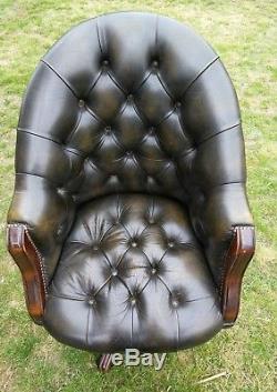 Green Leather Reclining Swivel Chesterfield Directors Office Chair