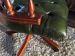 Green Leather Swivel Captain Office Chair Chesterfield Style