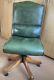 Green Leather Swivel Chair Office Desk Wheels Adjustable Comfy Industrialvintage