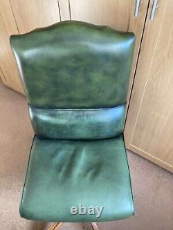 Green Leather Swivel Chair Office Desk Wheels Adjustable Comfy IndustrialVintage