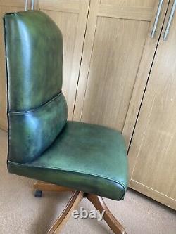 Green Leather Swivel Chair Office Desk Wheels Adjustable Comfy IndustrialVintage