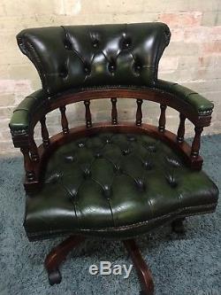 Green Leather Swivel Chesterfield Captains Office Chair