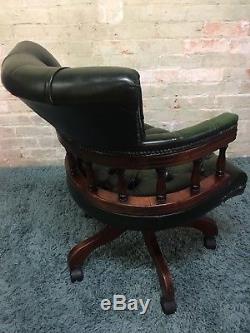 Green Leather Swivel Chesterfield Captains Office Chair