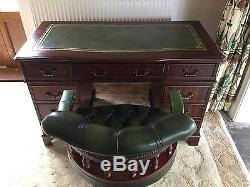 Green Leather Top Mahogany Pedestal Office Desk And Captains Chair, Antique Style