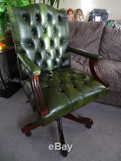 Green Real Leather Gainsborough Chesterfield Desk Office Captains Chair Adjust