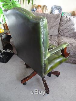 Green Real Leather Gainsborough Chesterfield Desk Office Captains Chair Adjust