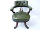 Green Leather Button Back Captains Office Swivel Arm Chair #2078l