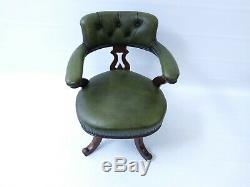 Green leather button back captains office swivel arm chair #2078L
