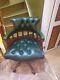 Green Leather Captains Chair / Chesterfield Swivel Office Chair