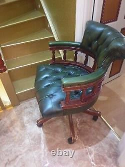 Green leather captains chair / Chesterfield swivel office chair